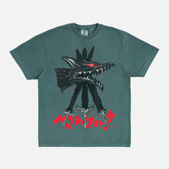 Berserk Beast of Darkness streetwear t-shirt on a faded teal green heavyweight anime graphic tee for men and women for sale at Throwbacks