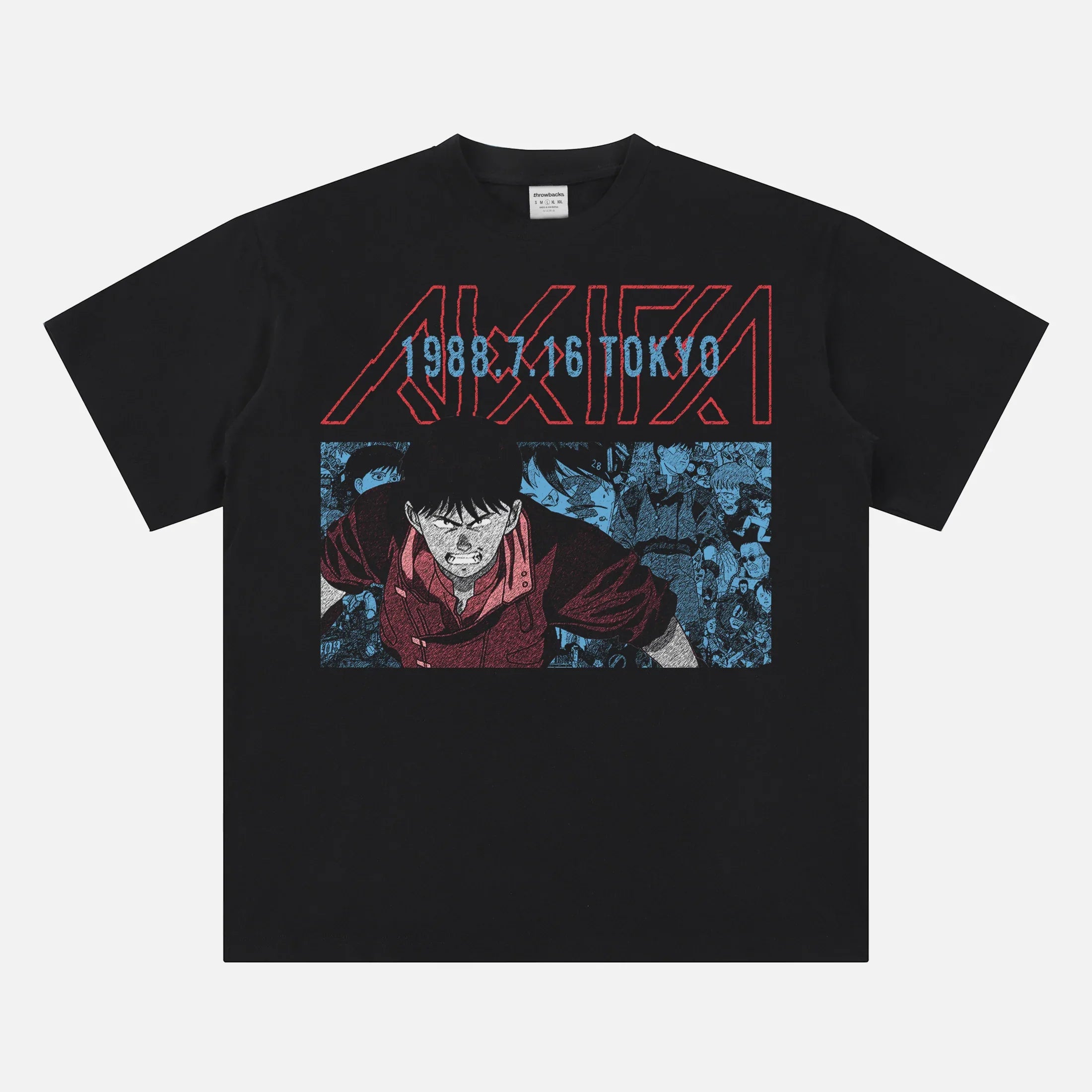 Modern 80s manga anime t-shirt with Neo-Tokyo Akira graphic on a solid black t-shirt