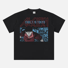 Modern 80s manga anime t-shirt with Neo-Tokyo Akira graphic on a solid black t-shirt