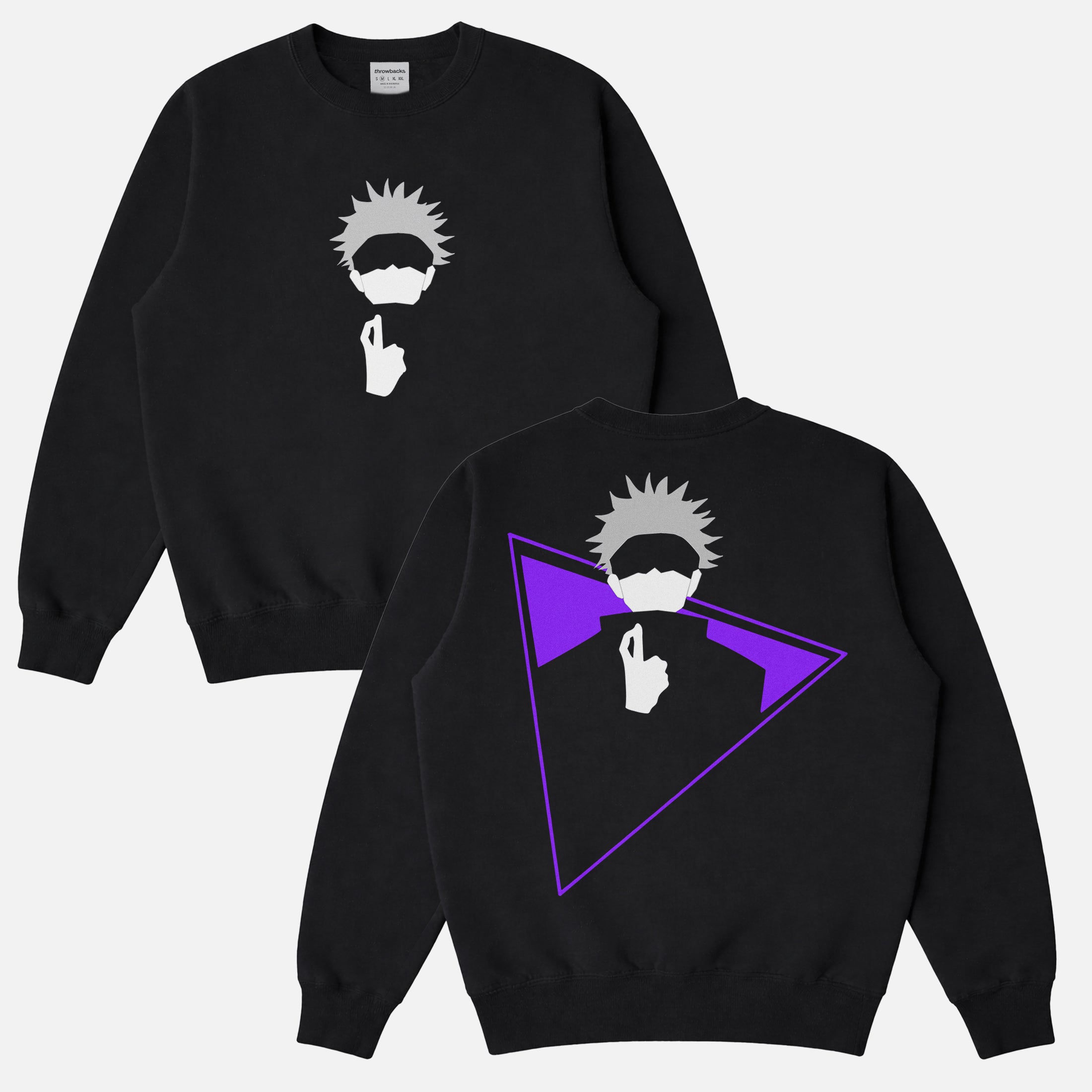 Jujutsu Kaisen Fingers Cross Satoru JJK Sweatshirt with minimal front and back print for manga anime fans