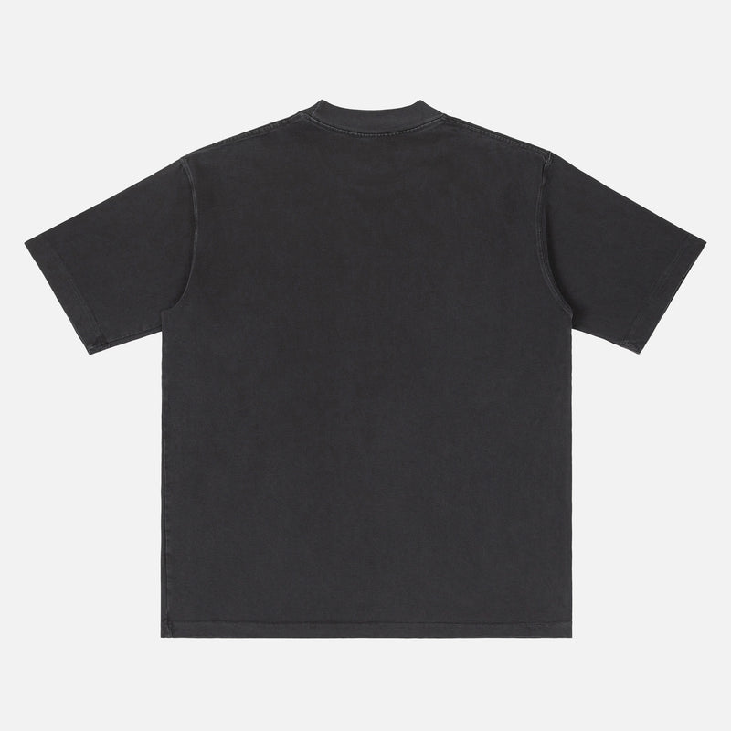 back of distressed black unisex t-shirt for sale at Throwbacks