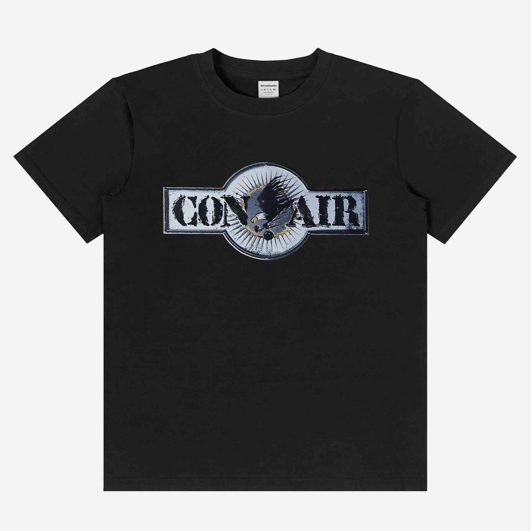 Con-Air Movie graphic t-shirt with movie poster logo on a unisex black 90s tee