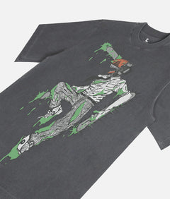 Heavyweight faded black Chainsaw Man graphic t-shirt for anime apparel fans