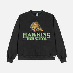 Retro Stranger Things Hawkins High School Tigers sweatshirt, retro basketball athletics Stranger Things crewneck apparel for sale at Throwbacks