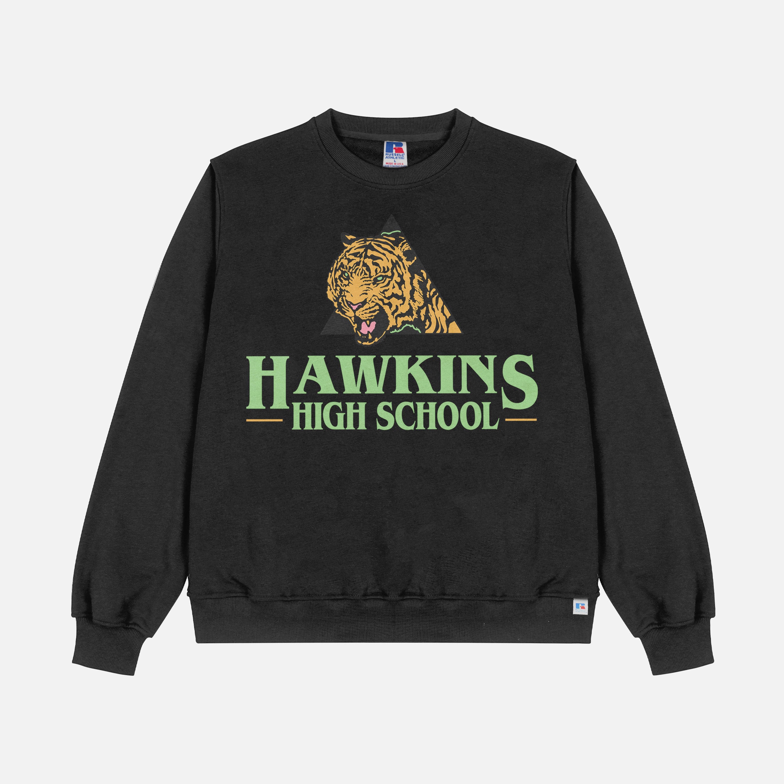 Retro Stranger Things Hawkins High School Tigers sweatshirt, retro basketball athletics Stranger Things crewneck apparel for sale at Throwbacks