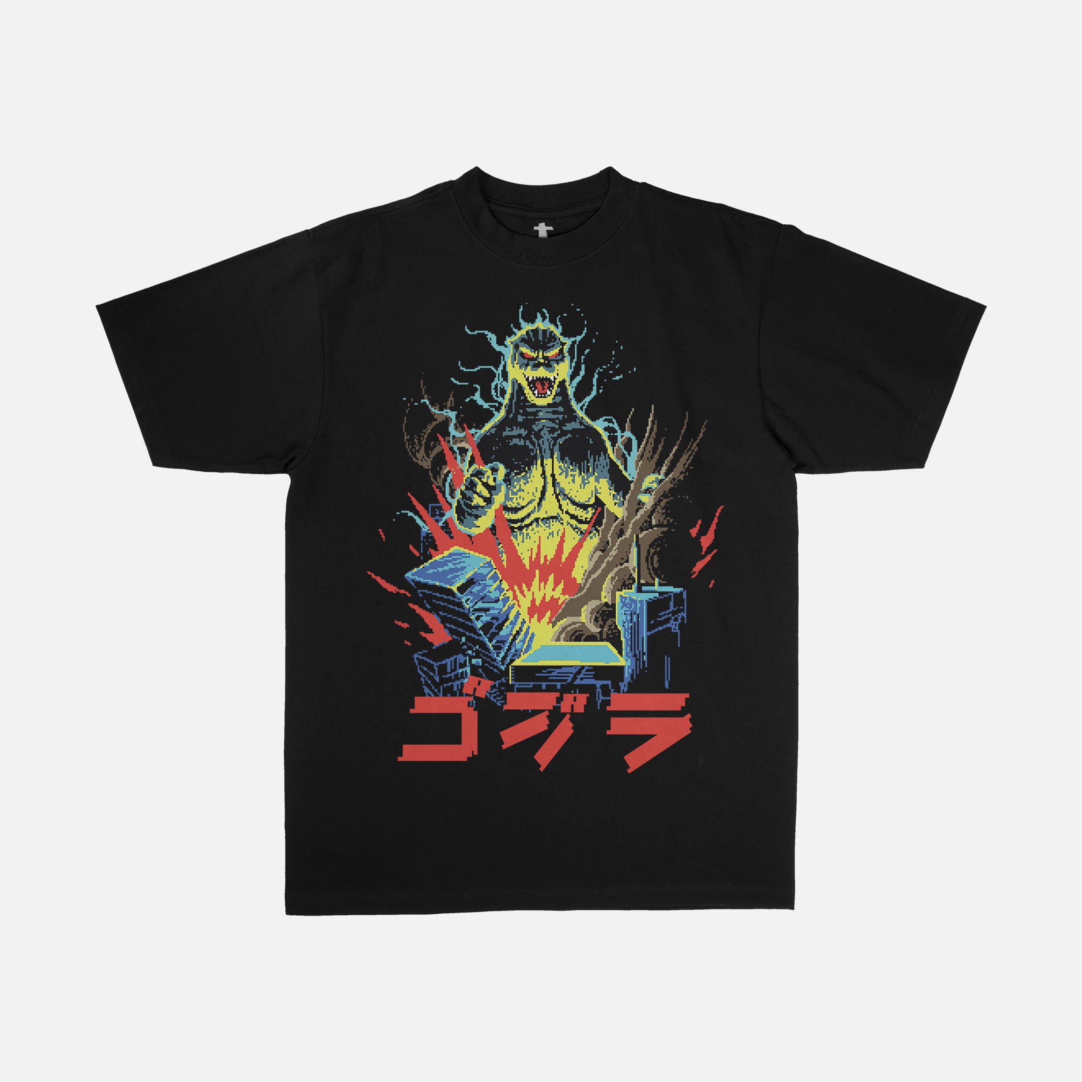 Black Godzilla 8 Bit Japanese movie poster streetwear t-shirt