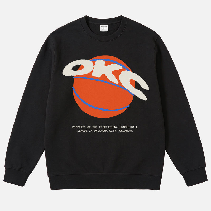 Oklahoma City Thunder Basketball Streetwear Sweatshirt with OKC logo on a unisex black sweatshirt