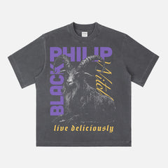 the vvitch horror movie t-shirt, black philip the goat from the witch movie graphic tee