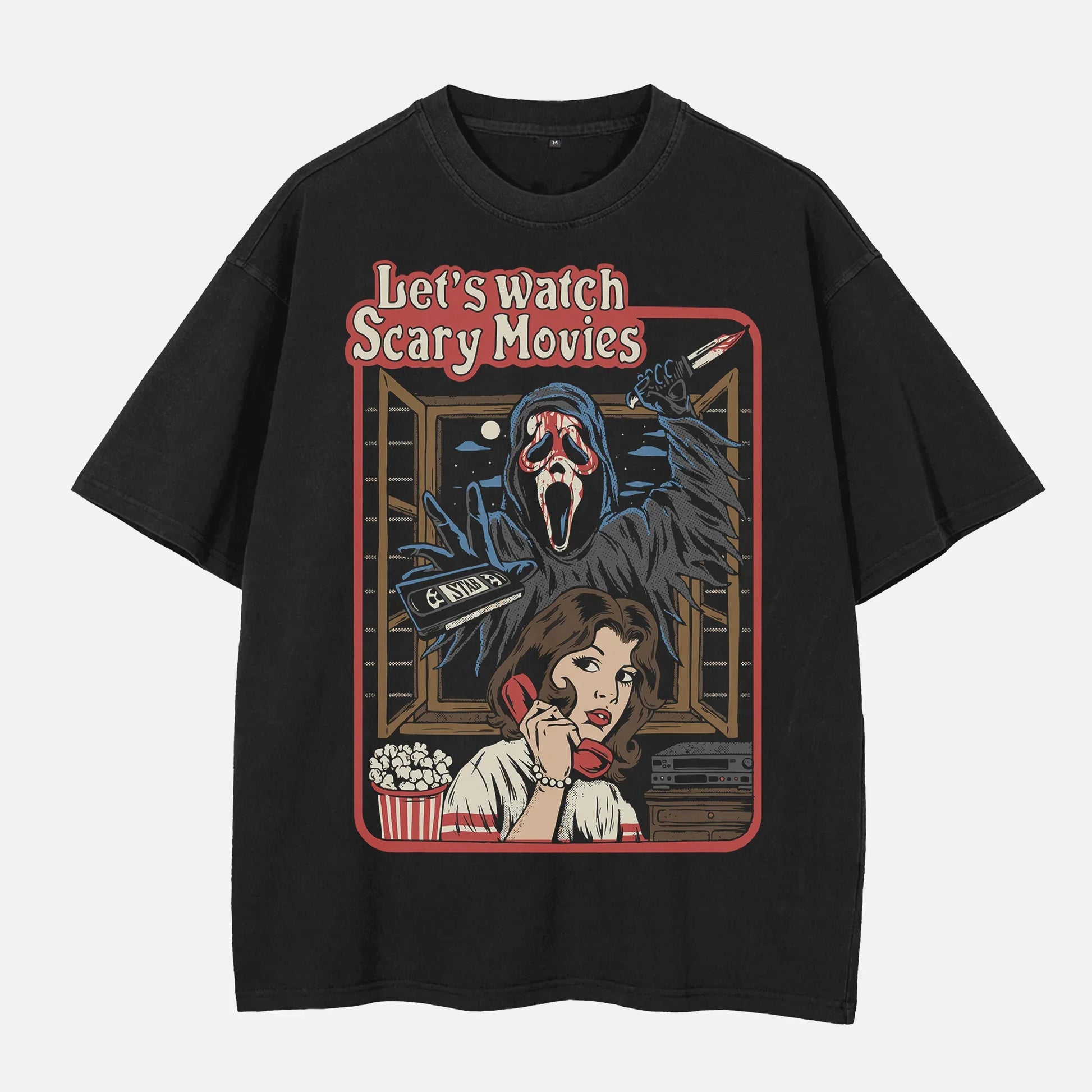 Funny Scream Ghostface Let's Watch Scary Movie retro horror movie t-shirt