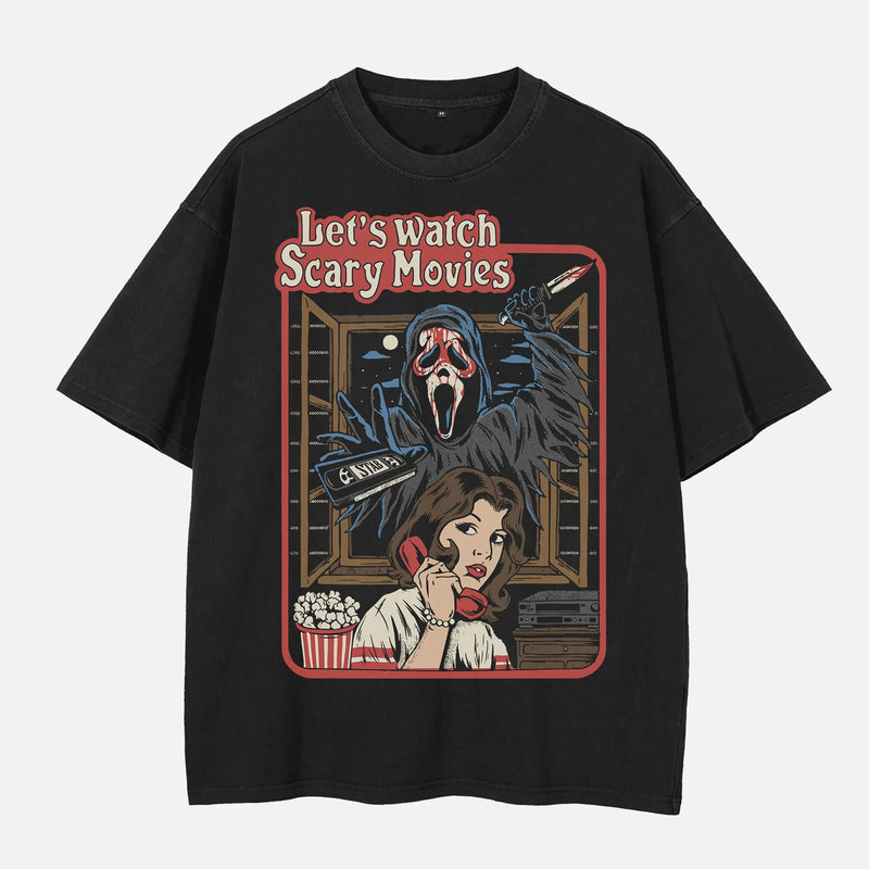Funny Scream Ghostface Let's Watch Scary Movie retro horror movie t-shirt