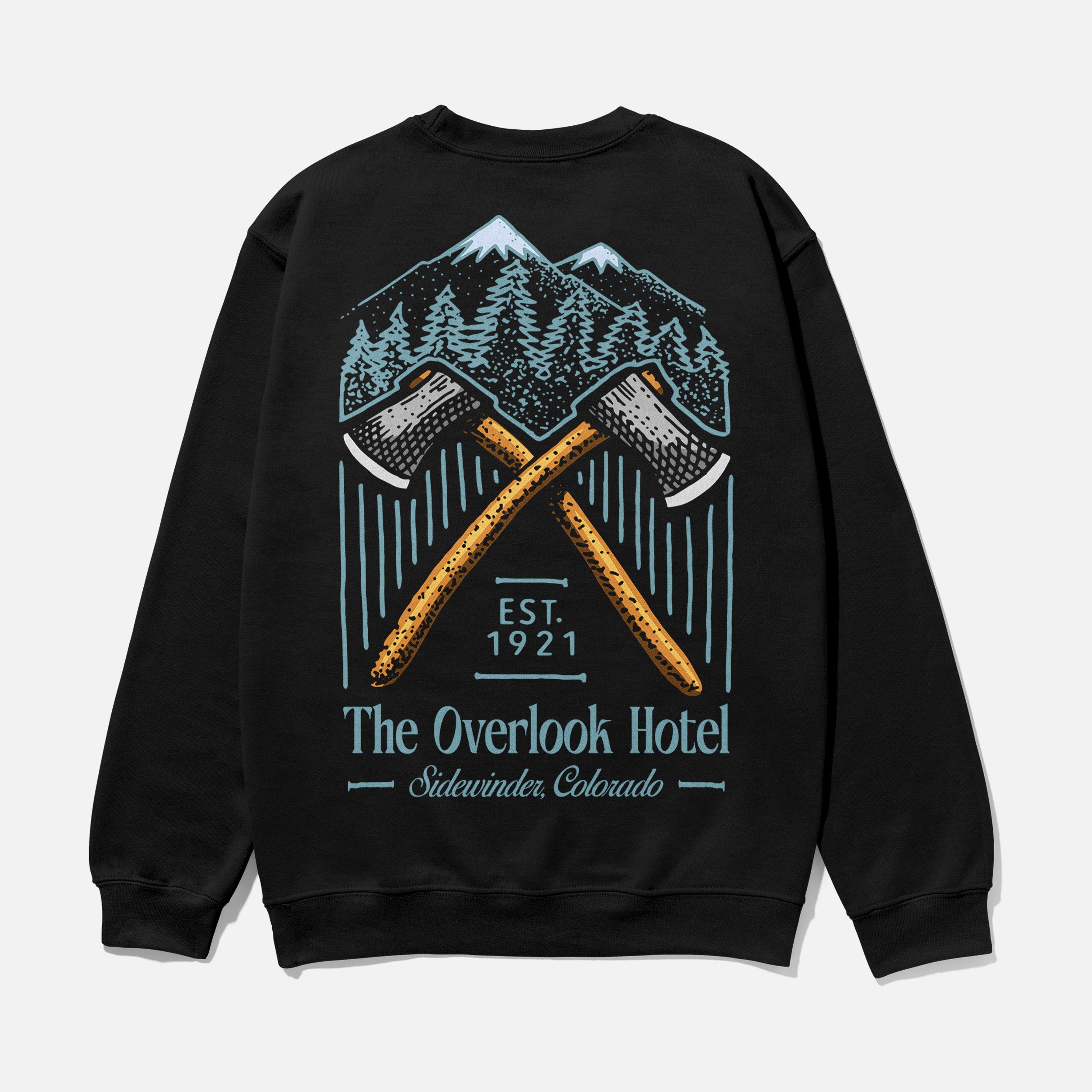 black the shining movie sweatshirt with oversized graphic for stanley kubrick movie memorabilia fans