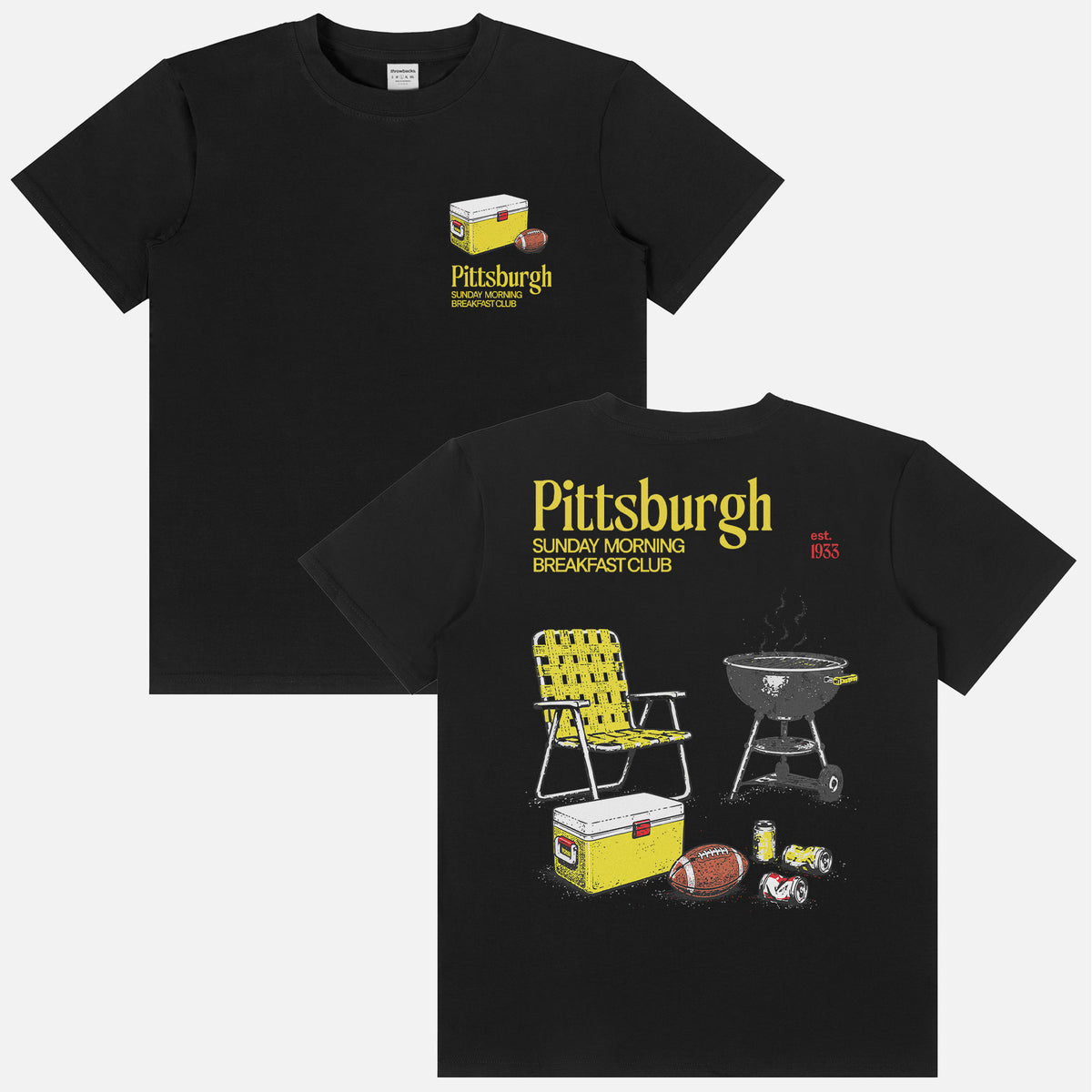 Funny vintage  black Pittsburgh Steelers NFL football tailgate t-shirt with retro beer and bbq pit
