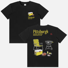 Funny vintage  black Pittsburgh Steelers NFL football tailgate t-shirt with retro beer and bbq pit