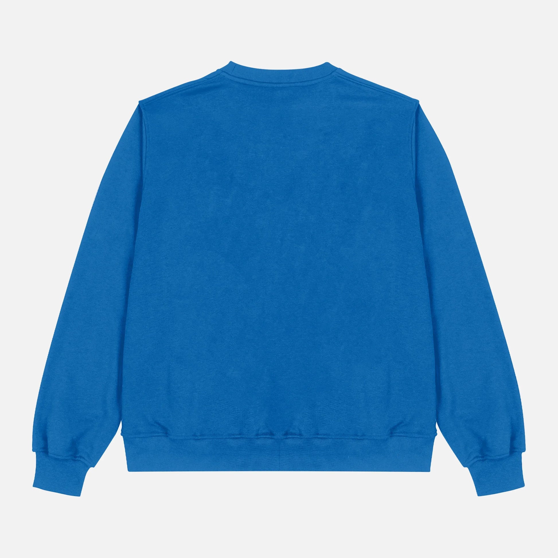 Back of heavyweight royal blue crewneck sweatshirt for basketball and sports apparel for sale at Throwbacks