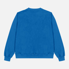 Back of heavyweight royal blue crewneck sweatshirt for basketball and sports apparel for sale at Throwbacks