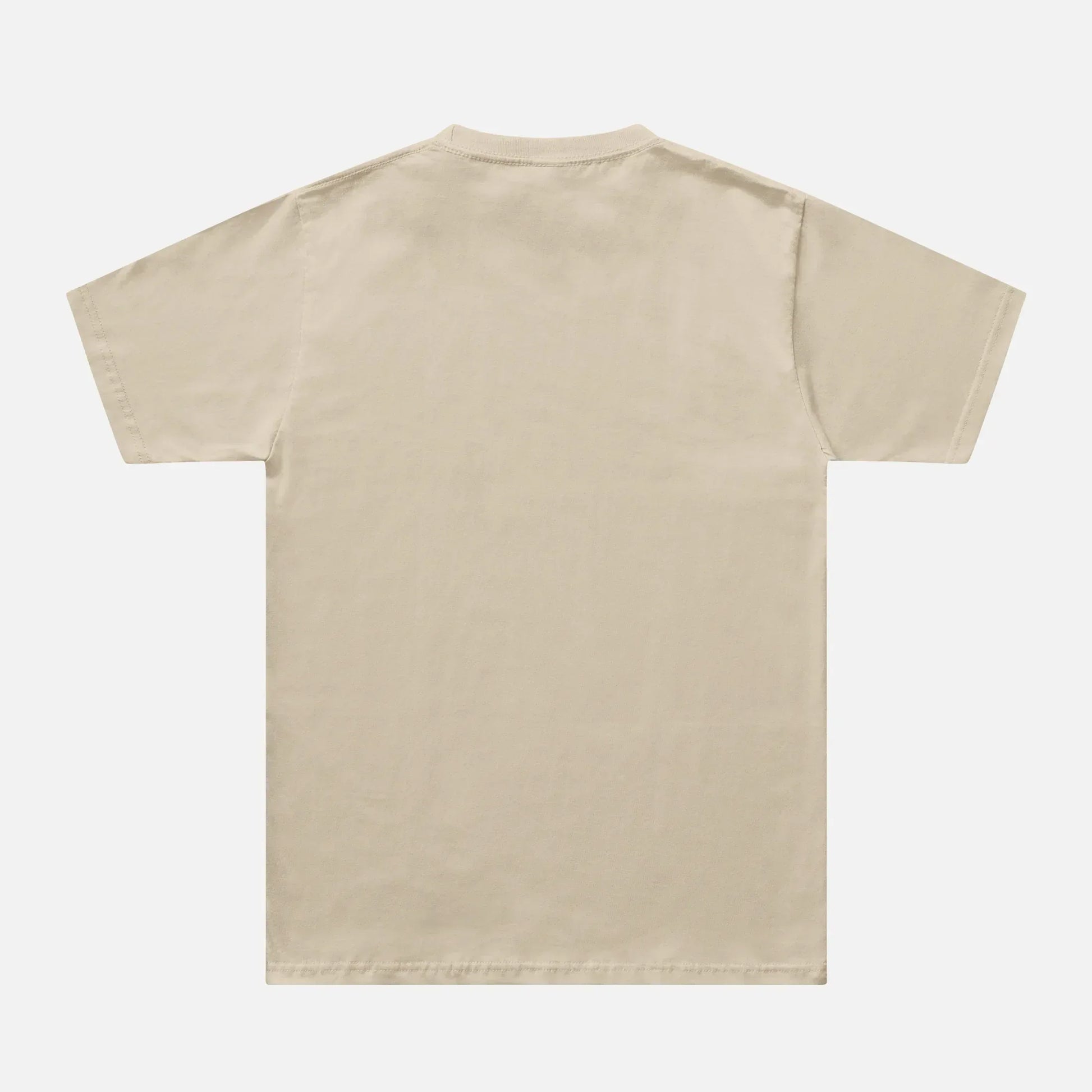 back of blank beige cotton t-shirt for sale at Throwbacks
