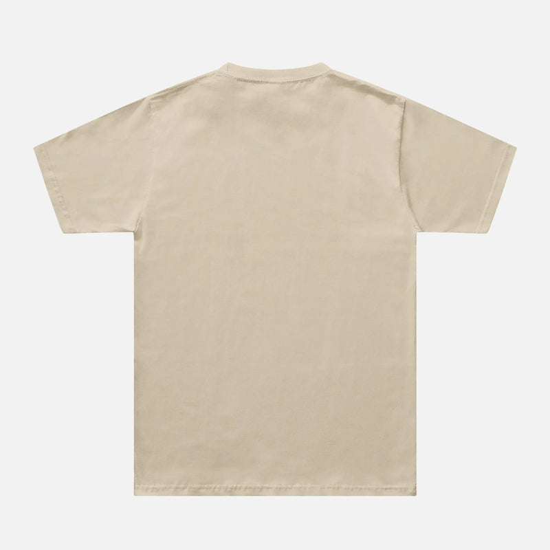 back of blank beige cotton t-shirt for sale at Throwbacks