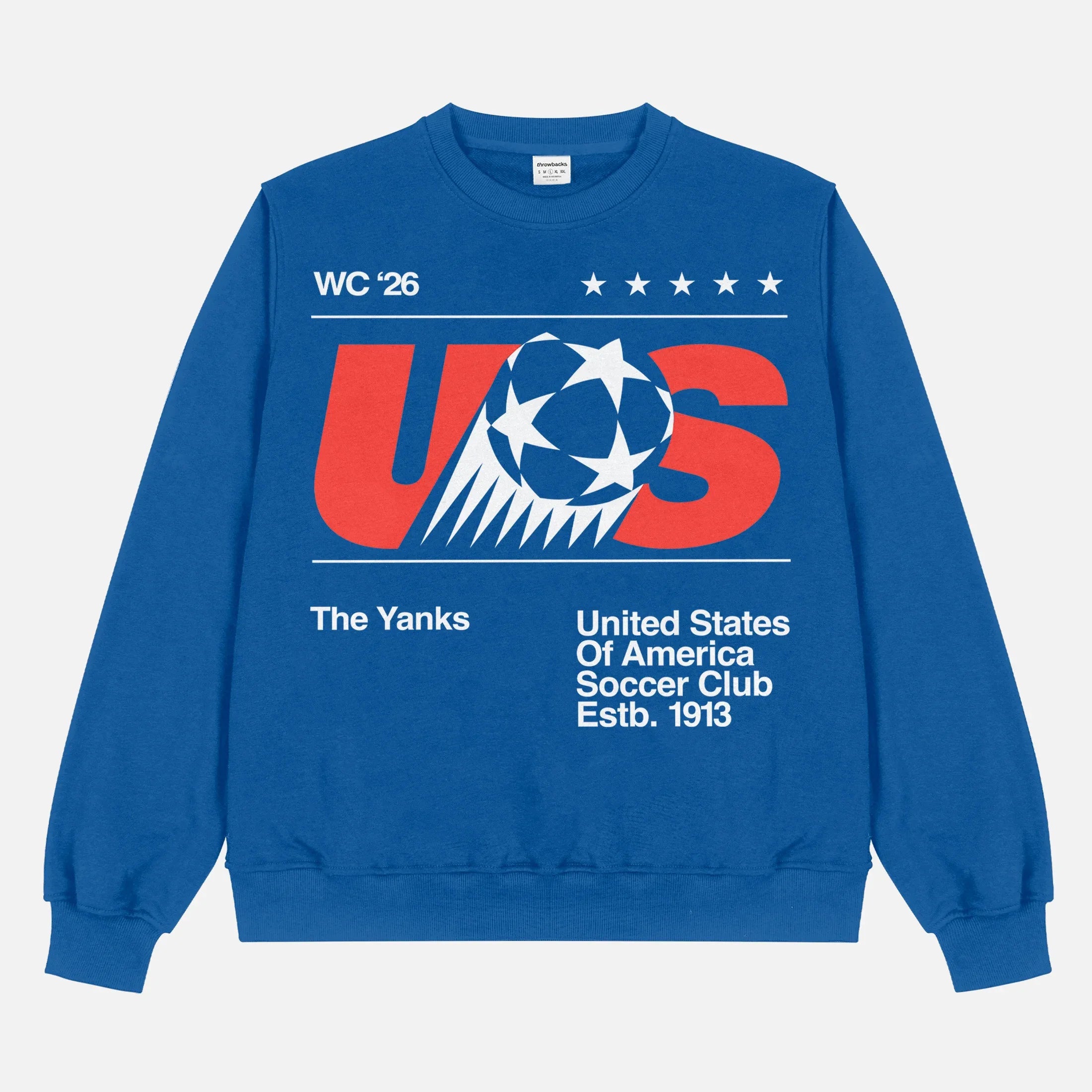 Retro USMNT 1980s world cup soccer sweatshirt, royal blue heavyweight United States crewneck