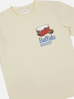 cute vintage Buffalo Bills tailgating shirt for Bills Mafia NFL fans with retro BBQ and cooler graphic on a unisex beige lightweight graphic tee for sale at Throwbacks