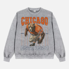 Retro heavyweight grey and orange Chicago Bears heavyweight football fan crewneck sweatshirt