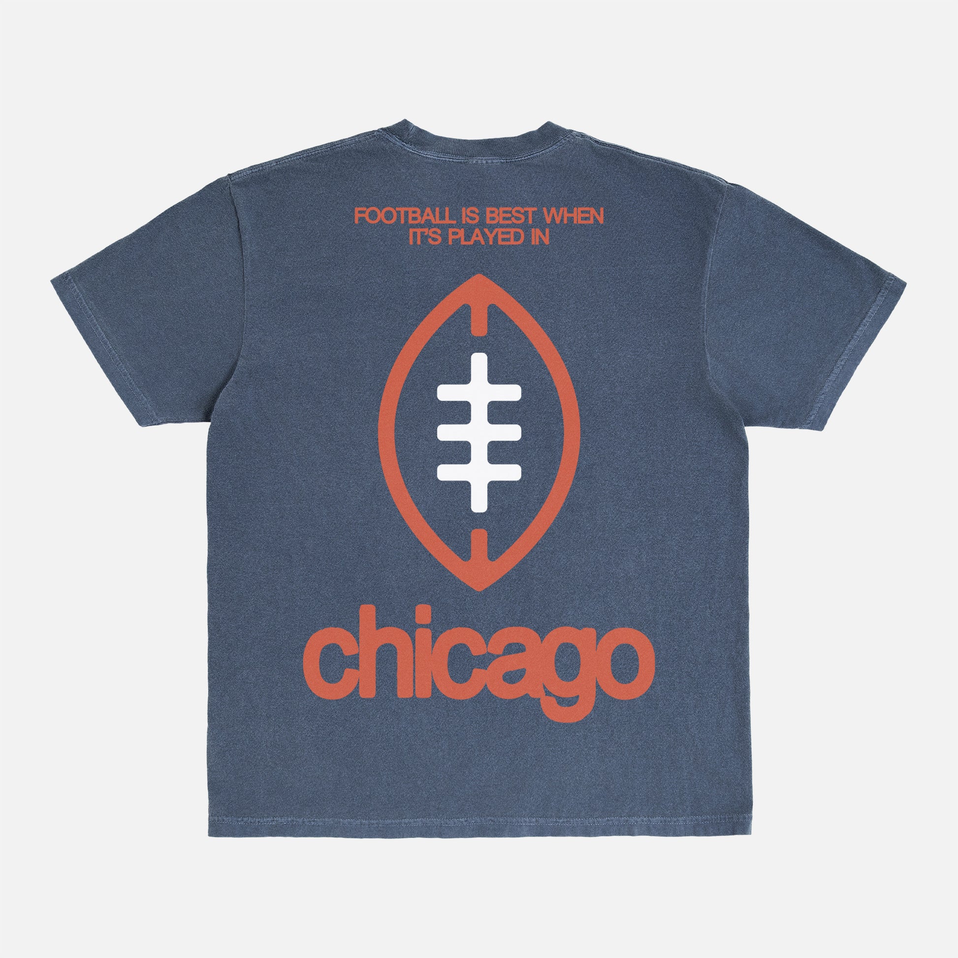 Washed navy blue comfort colors Chicago Football streetwear t-shirt with front and back print and oversized vintage Chicago Bears logo