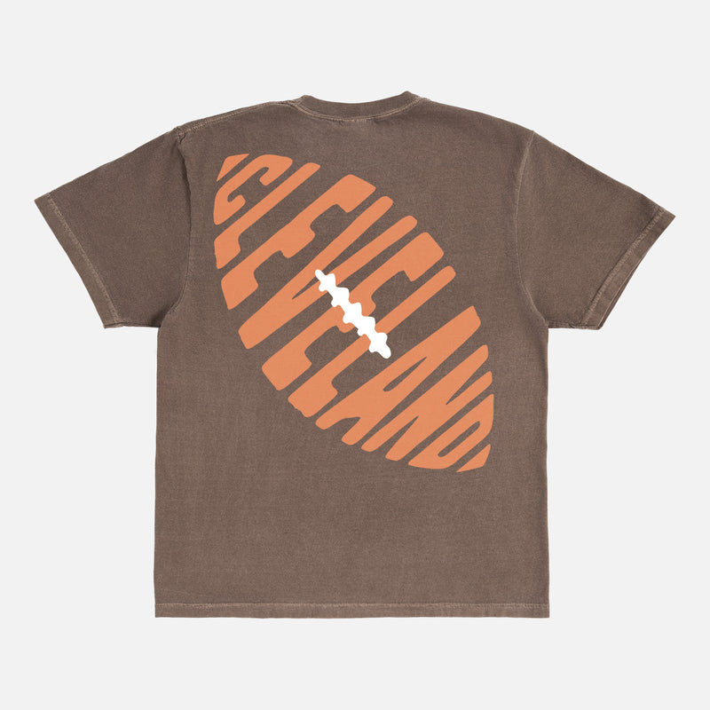 Retro faded brown Comfort Colors Cleveland Browns football t-shirt with vintage custom Cleveland football logo and front and back print