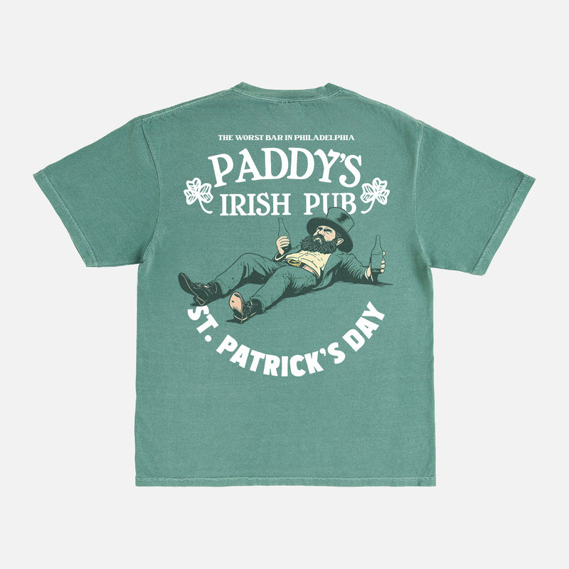 Funny Its Always Sunny in Philadelphia Paddy's Irish Pub Graphic Tee, Philly drunk leprechaun St. Patricks Day TV Show memorabilia promo t-shir