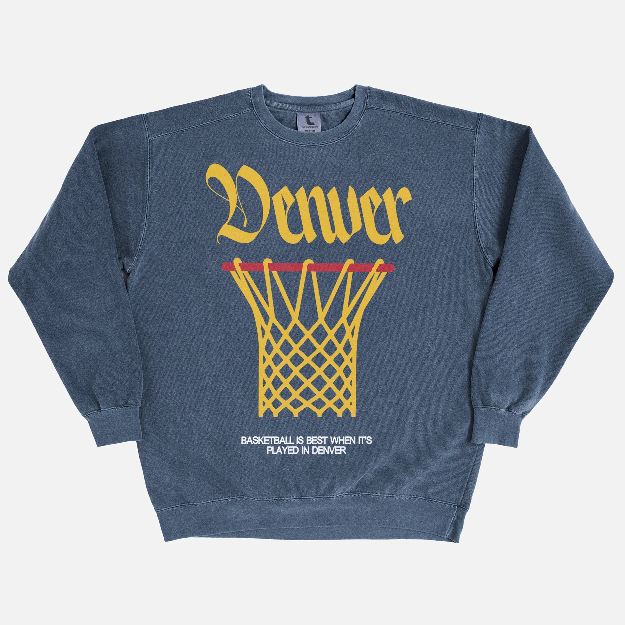 Washed navy and yellow Comfort Colors Denver Nuggets basketball streetwear crewneck sweatshirt