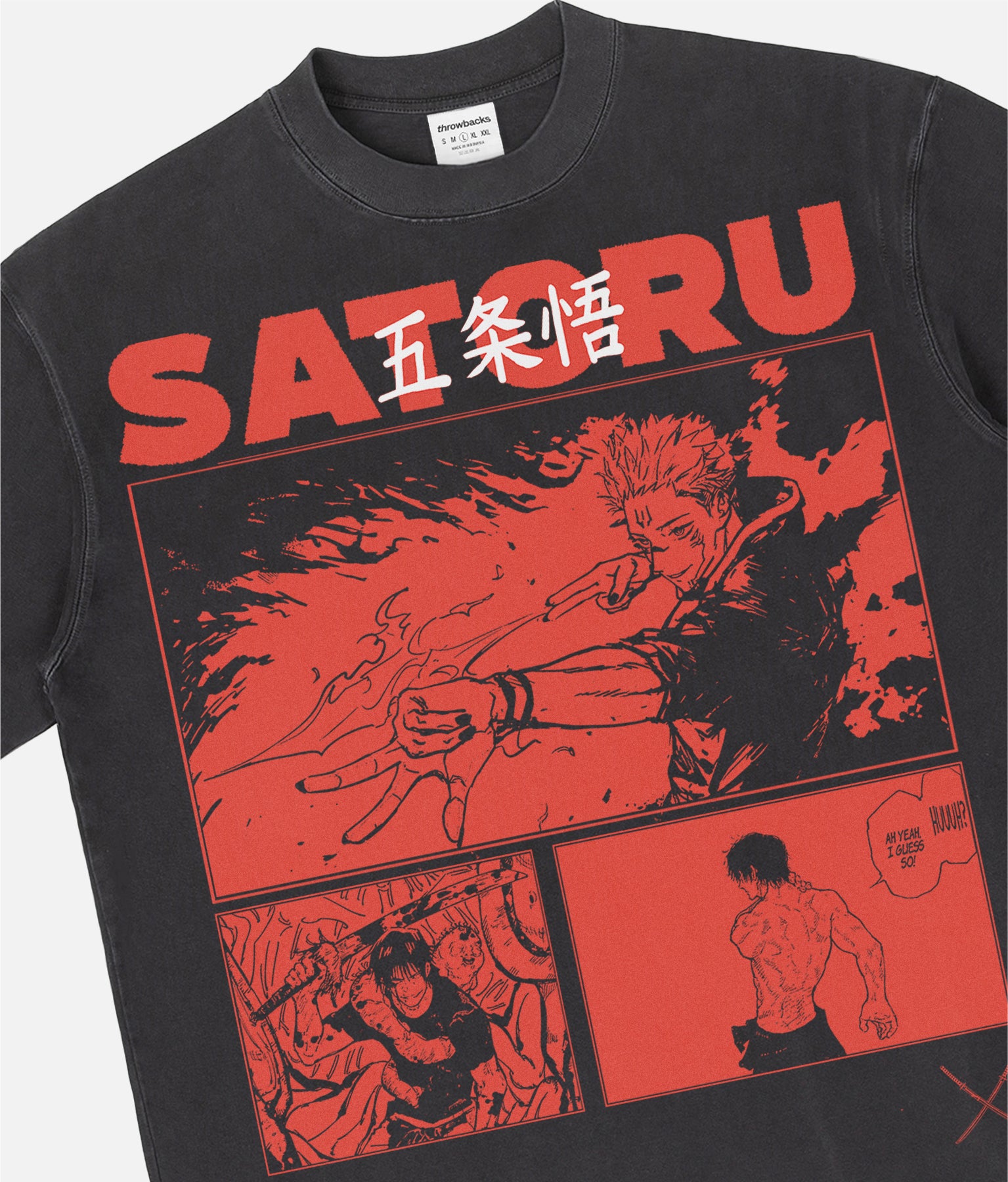 Satoru Gojou Jujutsu Kaisen washed black oversized graphic t-shirt for manga and anime streetwear apparel fans