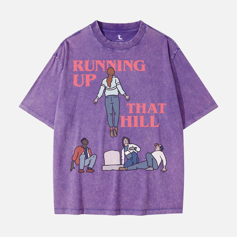 distressed purple and red stranger things max mayfield running up that hill Vecna graphic t-shirt