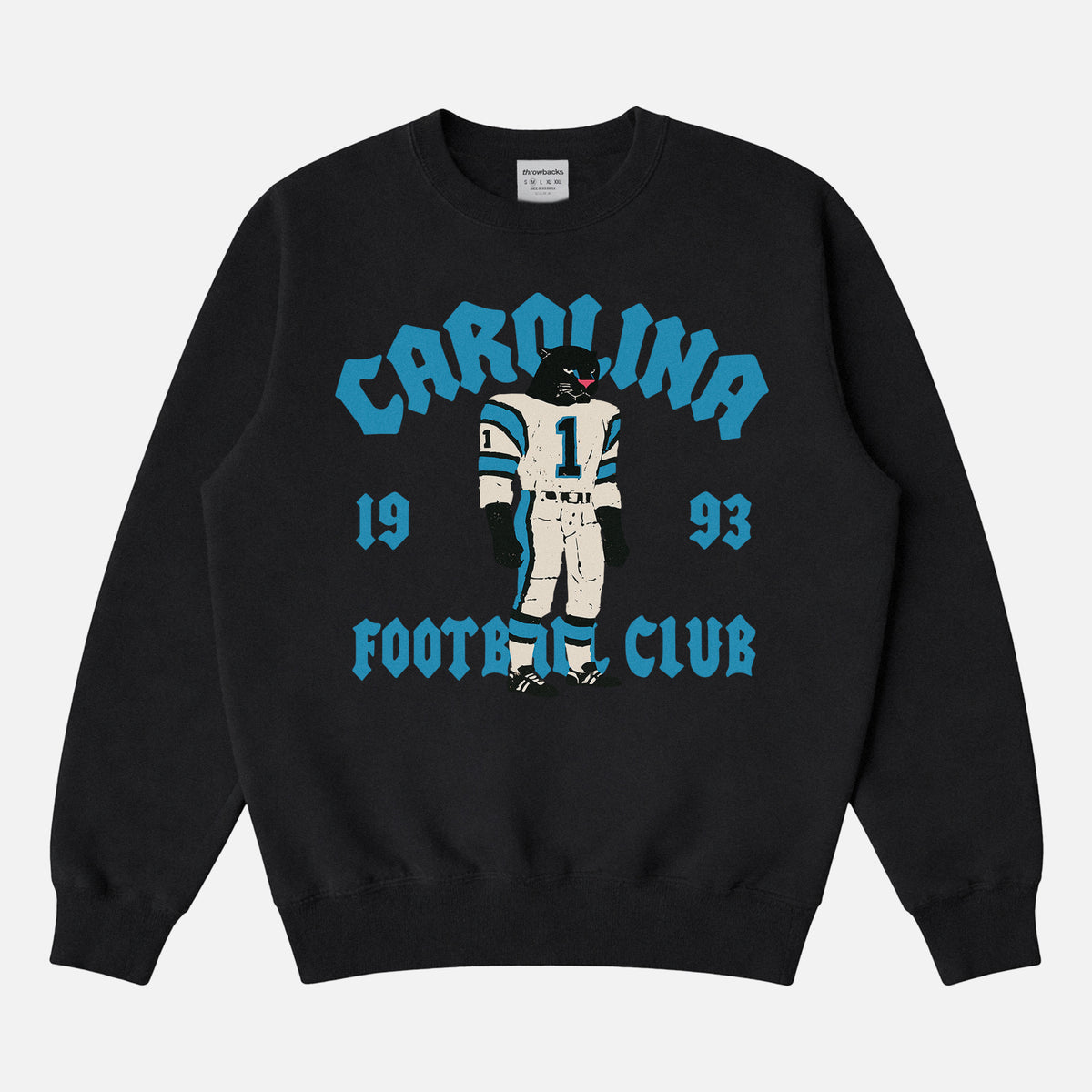 Cute vintage Carolina Panthers football fan streetwear crewneck sweatshirt with old school throwback mascot 
