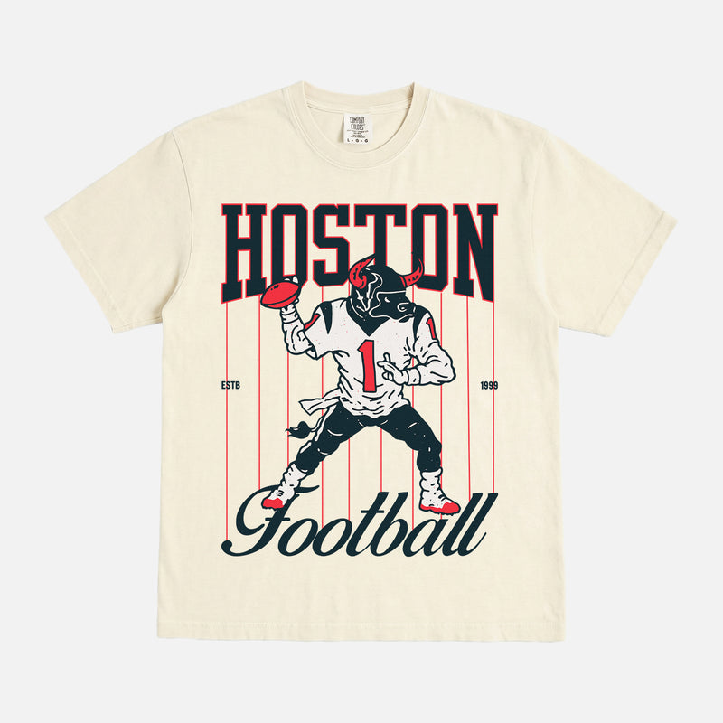 Retro 80s 90s Houston Texans NFL football graphic t-shirt with vintage bull mascot pinstripes