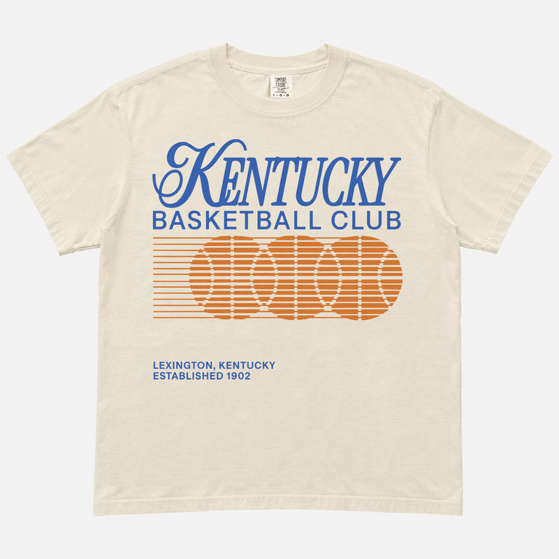 80s 90s Kentucky Wildcats t-shirt with throwback University of Kentucky college basketball graphic on a washed cream comfort colors tee
