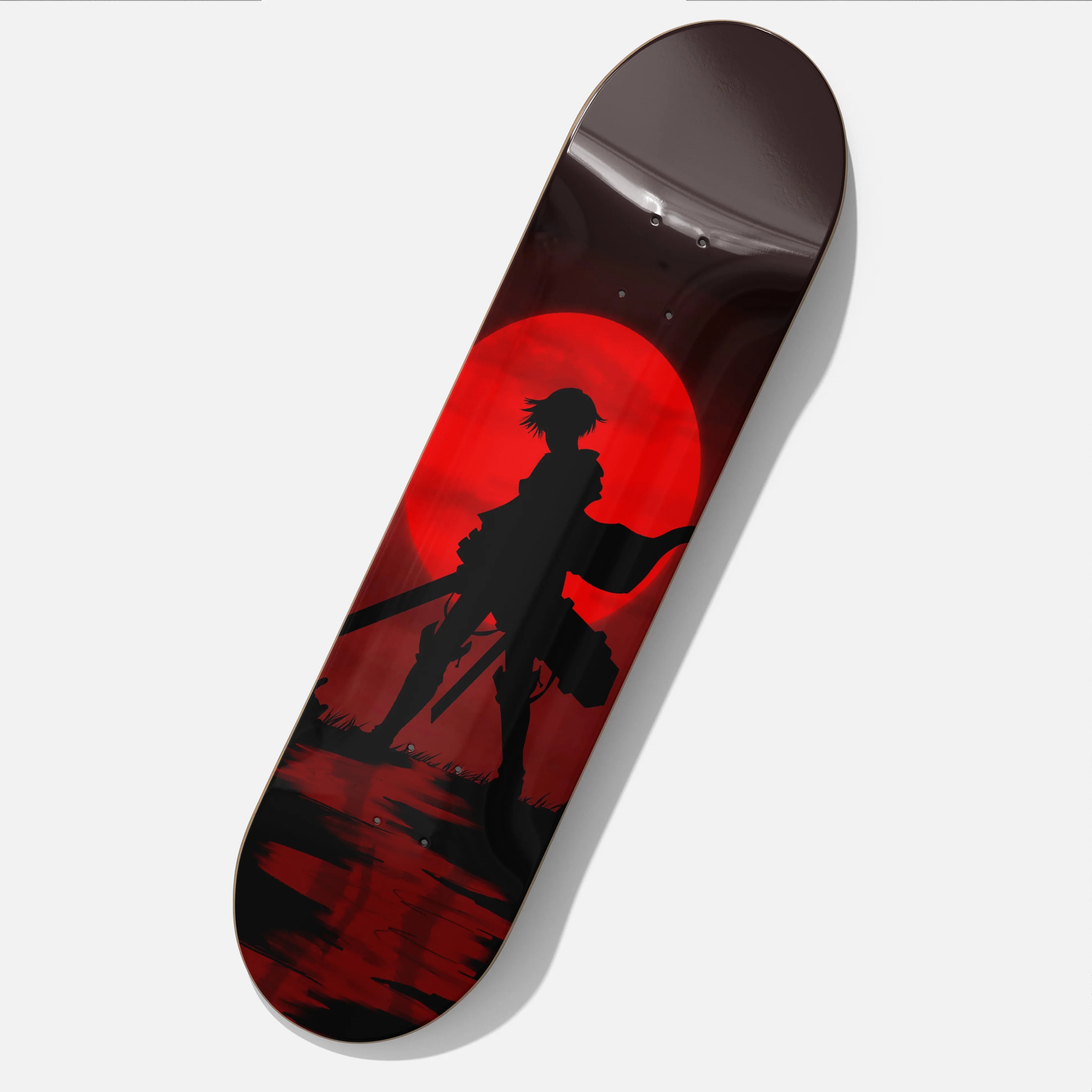 Black and red Attack on Titan wooden skateboard, retro anime manga series skate deck wall art memorabilia