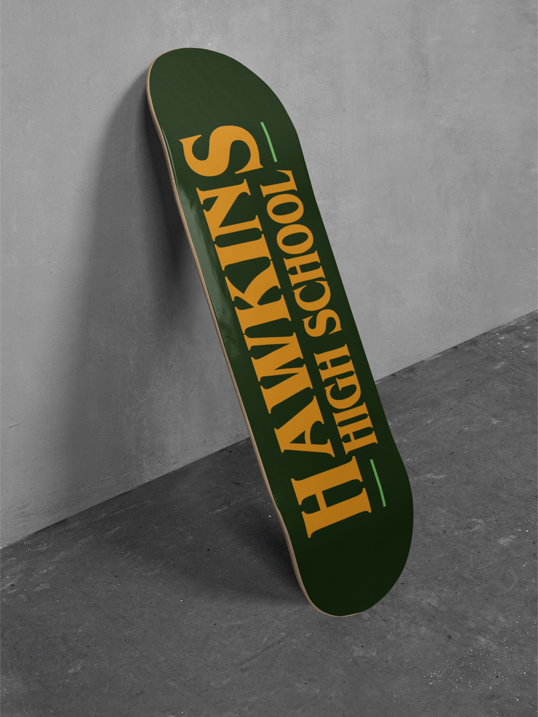 Stranger Things Skateboard with custom Hawkins High School logo, Stranger Things Skate deck wall art memorabilia