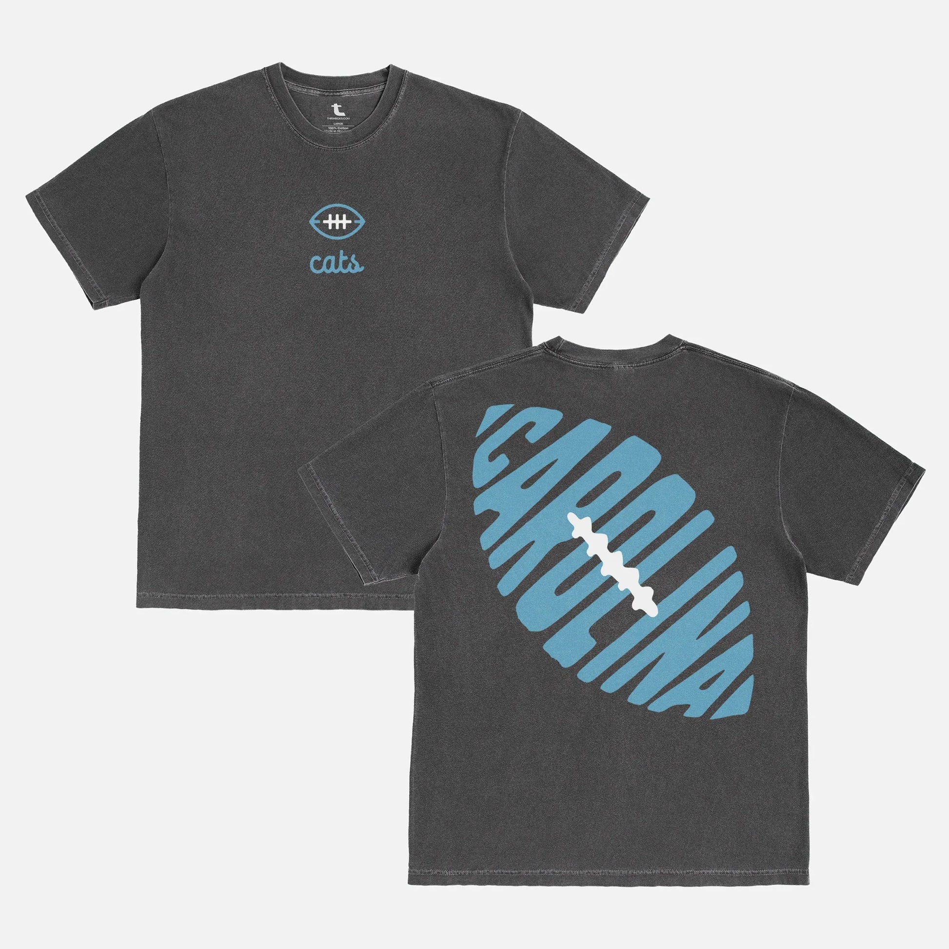 Faded washed black Carolina Panthers streetwear t-shirt with front and back print