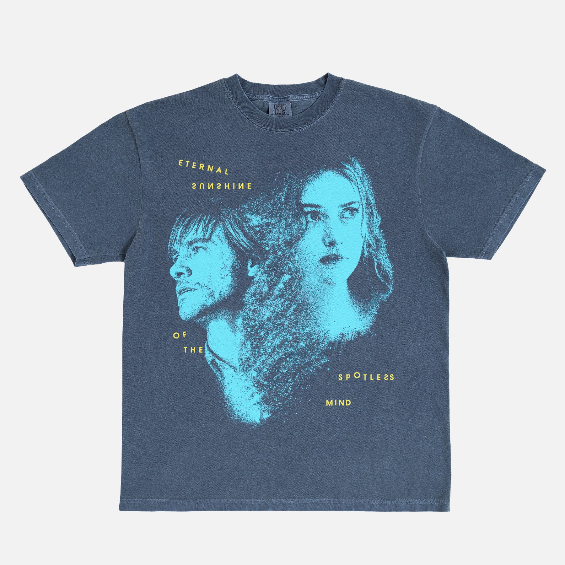 Cute Eternal sunshine of the spotless mind movie t-shirt with Joel and Clementine on a washed navy Comfort Colors graphic tee