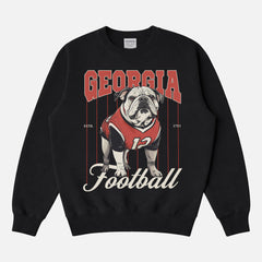 Retro Heavyweight Georgia bulldogs football sweatshirt, cute black crewneck with red pinstripes and Bulldog mascot