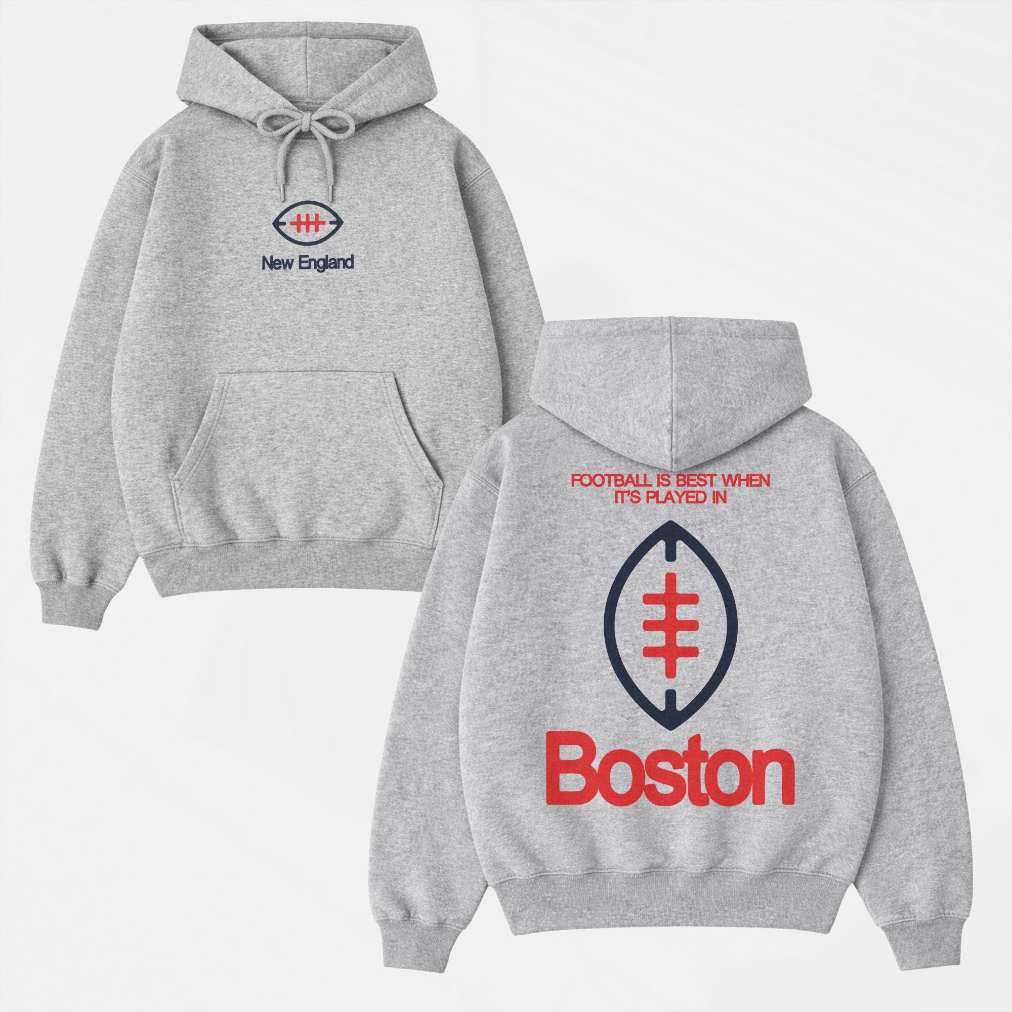 cute retro New England Patriots Boston Football Hoodie with front and back print on oversized heavyweight hooded sweatshirt