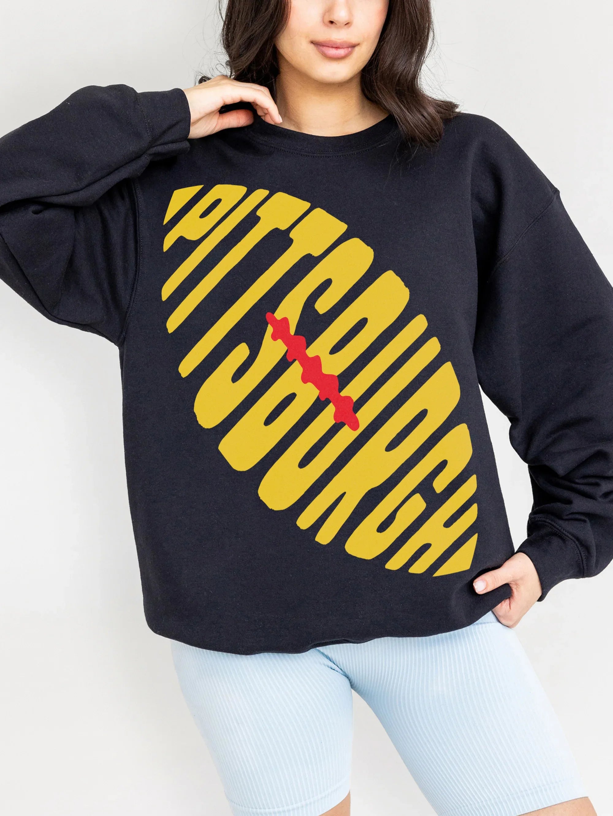 Retro black and yellow heavyweight unisex Pittsburgh Steelers football fan crewneck sweatshirt