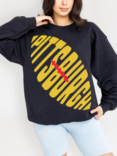 Retro black and yellow heavyweight unisex Pittsburgh Steelers football fan crewneck sweatshirt