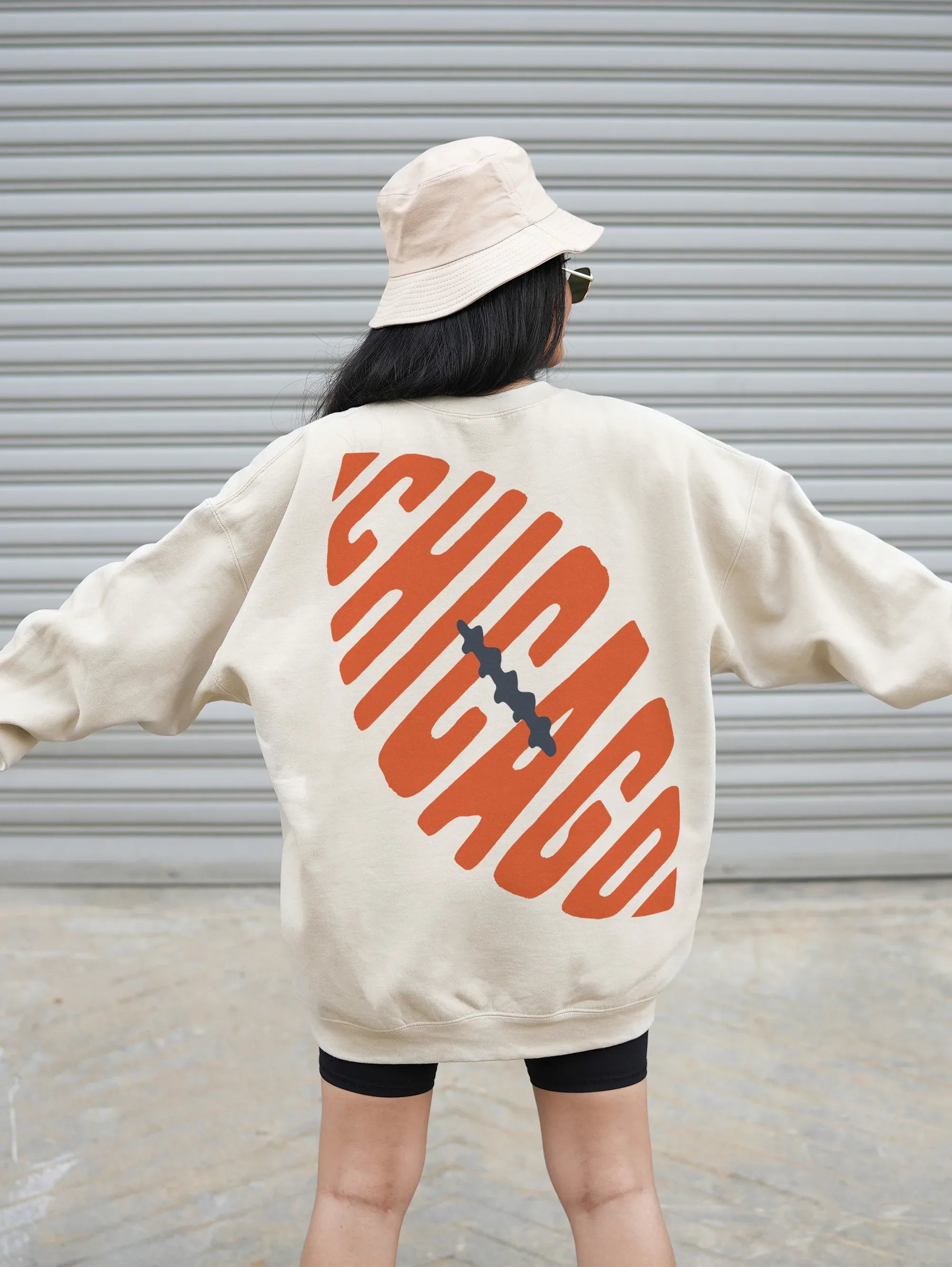 Cute retro heavyweight Chicago Bears sweatshirt, beige and orange vintage bears football crewneck with front and back print