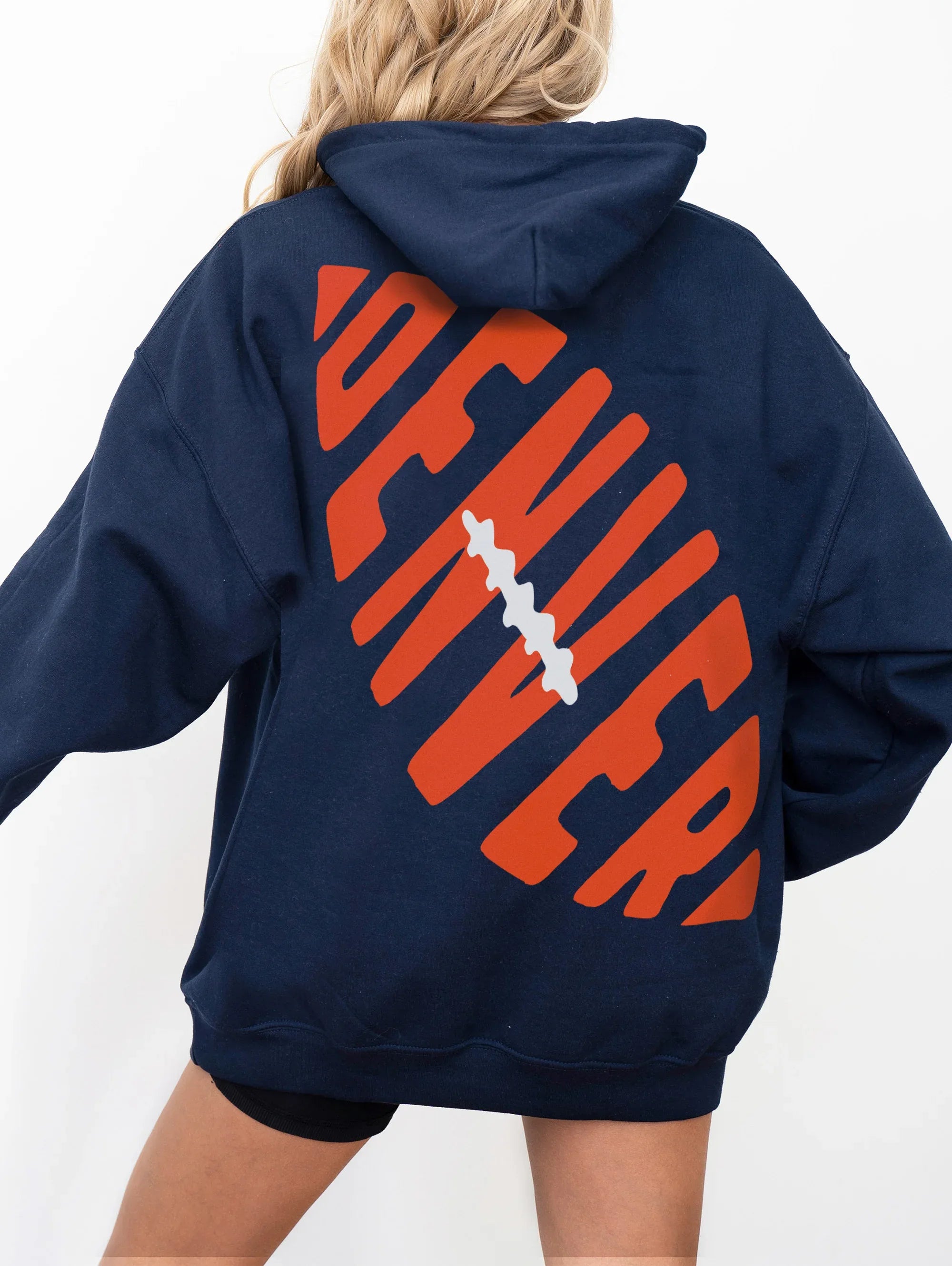 Cute Retro Denver Broncos hoodie, vintage navy and orange football streetwear sweatshirt for Denver fans