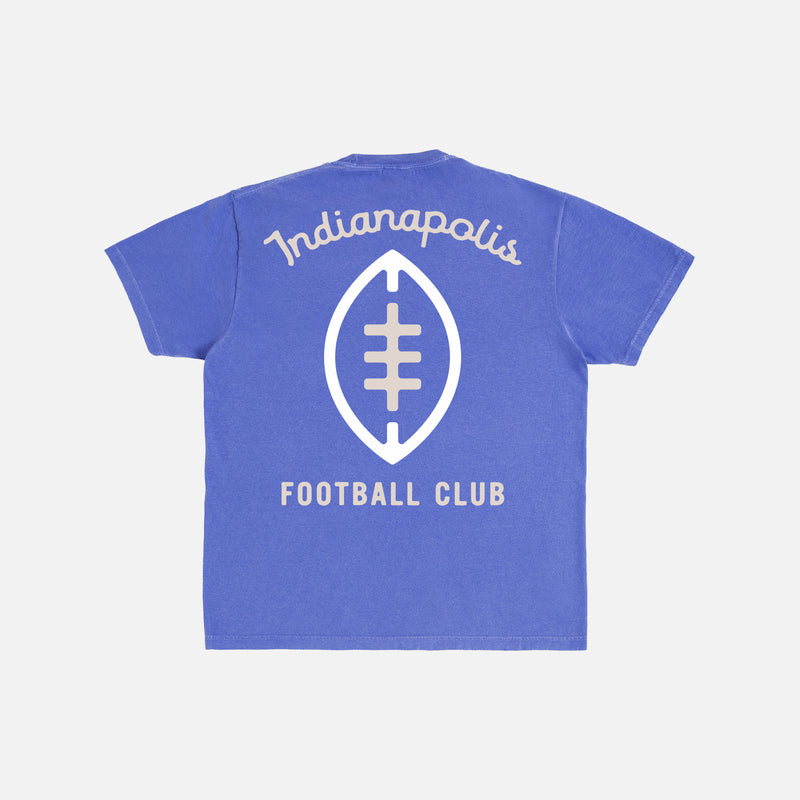 Throwback faded royal blue comfort colors Indianapolis Colts t-shirt with front and back print and custom Indy football logo