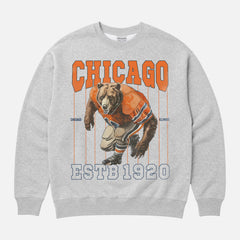Retro heavyweight grey and orange vintage Chicago Bears heavyweight football fan crewneck sweatshirt