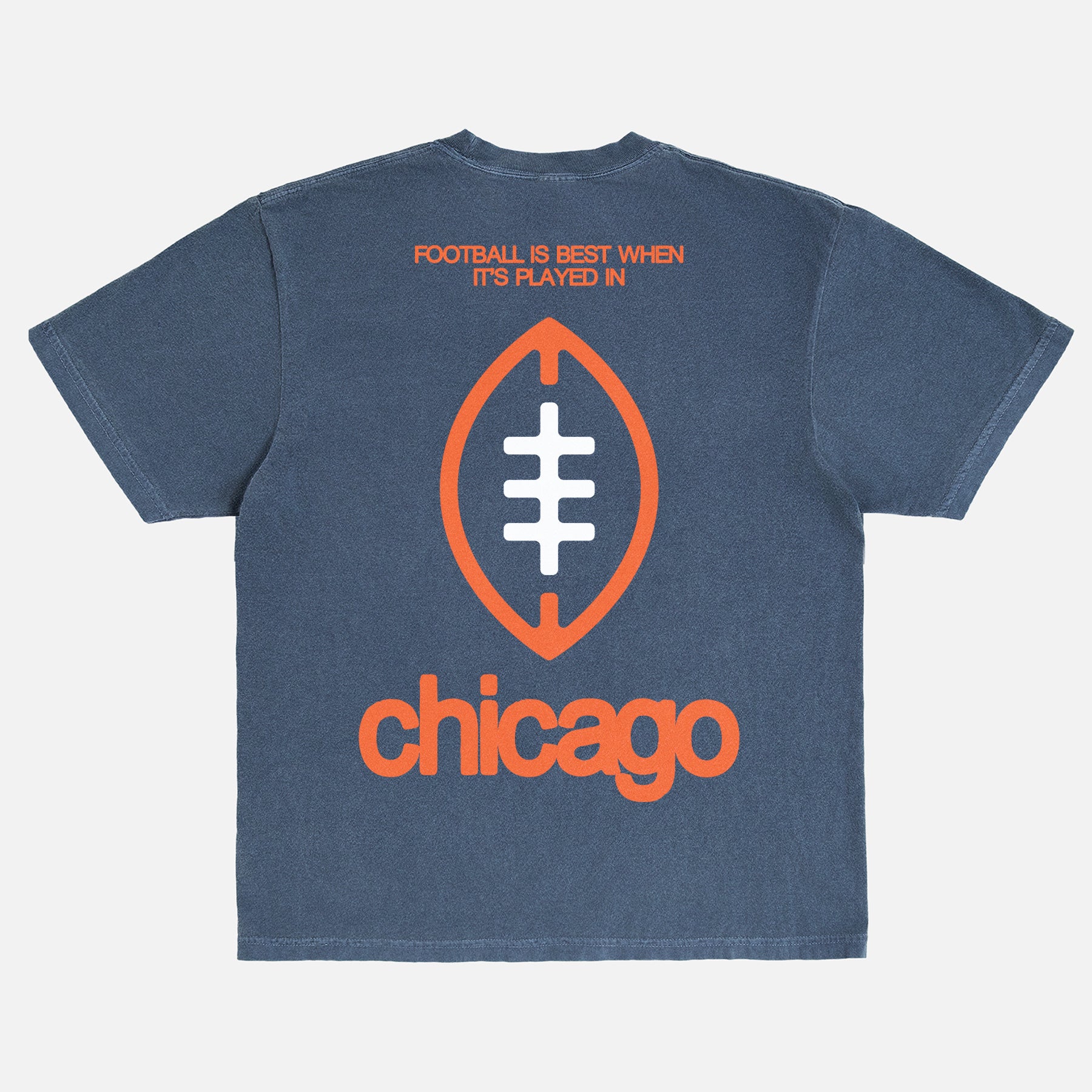 Washed navy blue comfort colors Chicago Football streetwear t-shirt with front and back print and oversized vintage Chicago Bears logo
