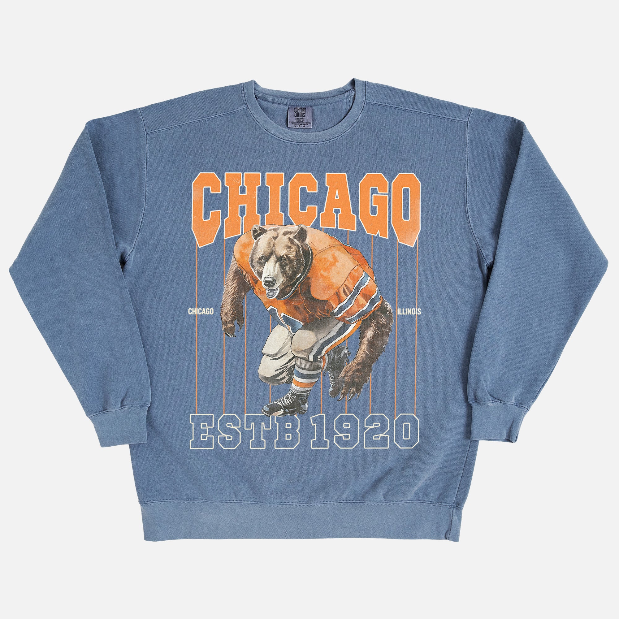 Retro heavyweight Comfort Colors faded navy and orange Chicago Bears heavyweight football fan crewneck sweatshirt