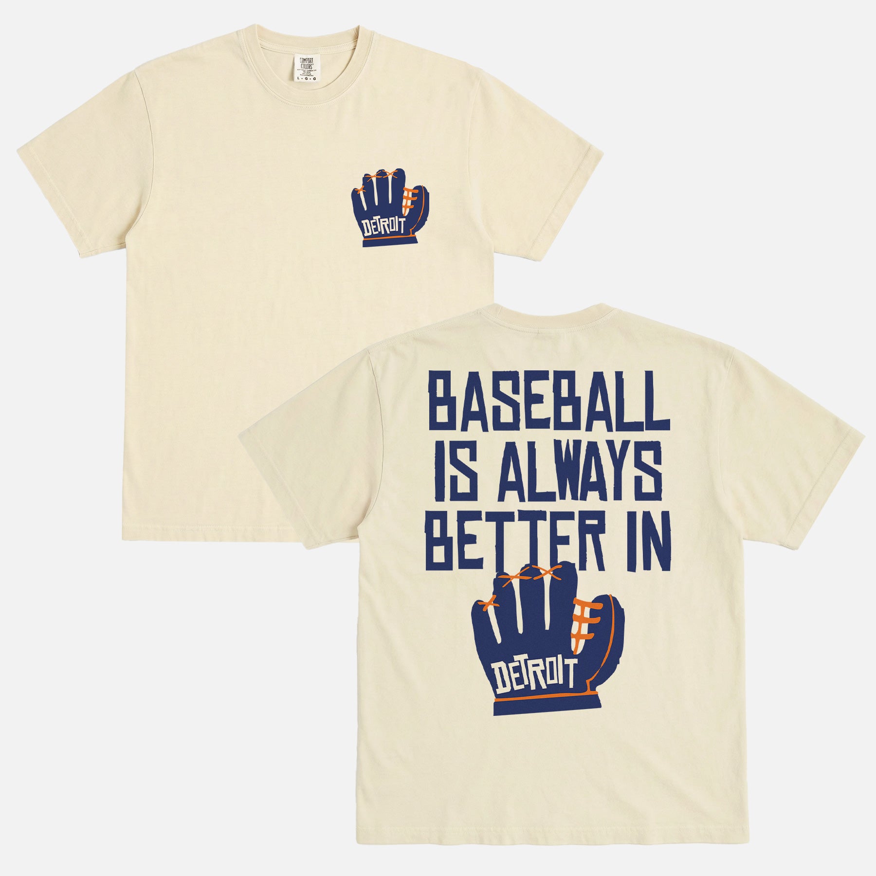 Vintage Off White Detroit Tigers Baseball T-shirt with front and back print on  a unisex comfort colors graphic tee