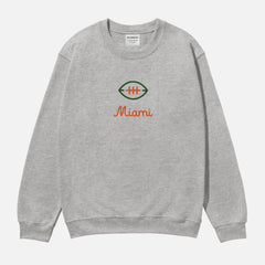 Retro Miami Hurricanes heavyweight football streetwear sweatshirt in grey with front and back orange and green print