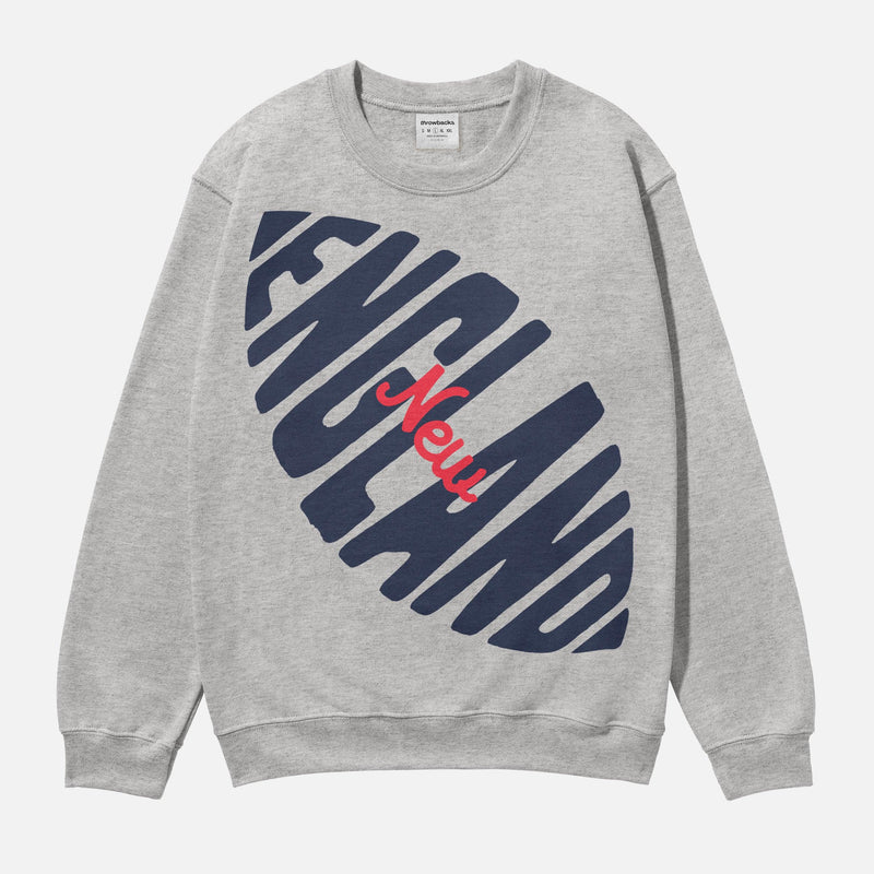 Cute retro vintage NEw England patriots football sweatshirt in grey with large oversized red and navy blue graphic on a heavyweight crewneck for men and women